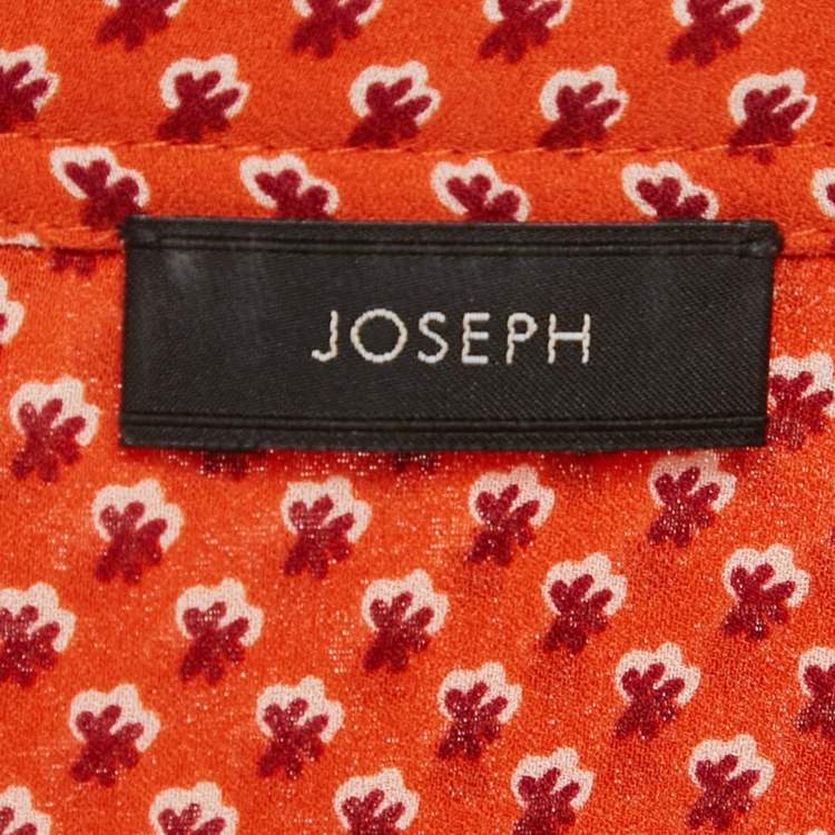Pre Owned Joseph Orange Floral Print Silk Shirt Dress M