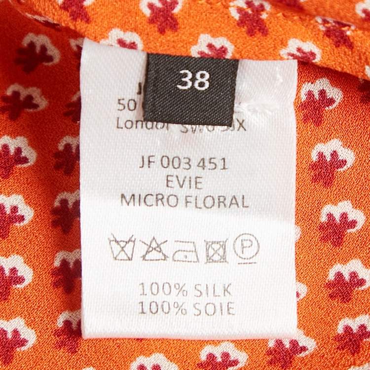Pre Owned Joseph Orange Floral Print Silk Shirt Dress M