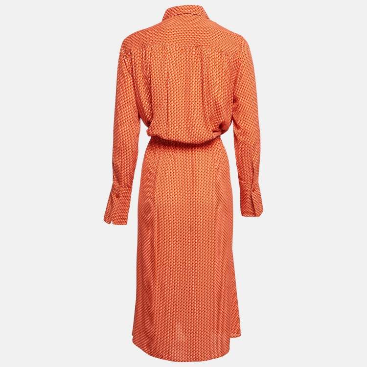Pre Owned Joseph Orange Floral Print Silk Shirt Dress M