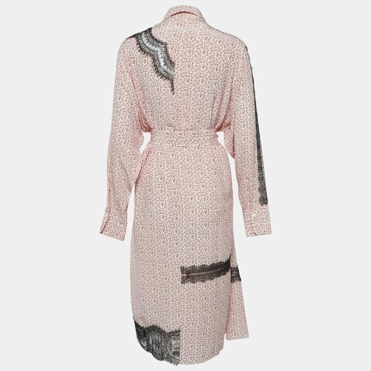 Pre Owned Joseph White Floral Silk Lace Trimmed Claude Midi Shirt Dress L 