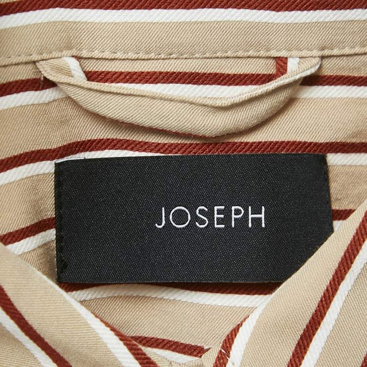 Pre Owned Joseph Beige Club Stripe Gabardine Belted Daxtona Midi Shirt Dress L