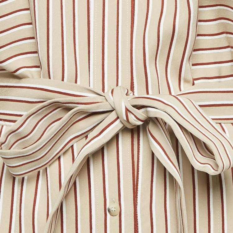 Pre Owned Joseph Beige Club Stripe Gabardine Belted Daxtona Midi Shirt Dress L