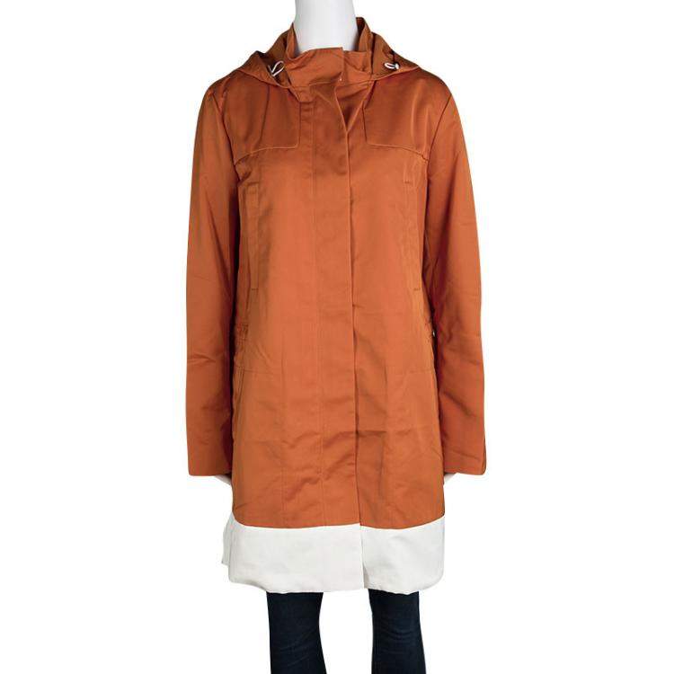 Pre Owned Joseph Orange Techno Taffeta Contrast Trim Hooded Zero Jacket L