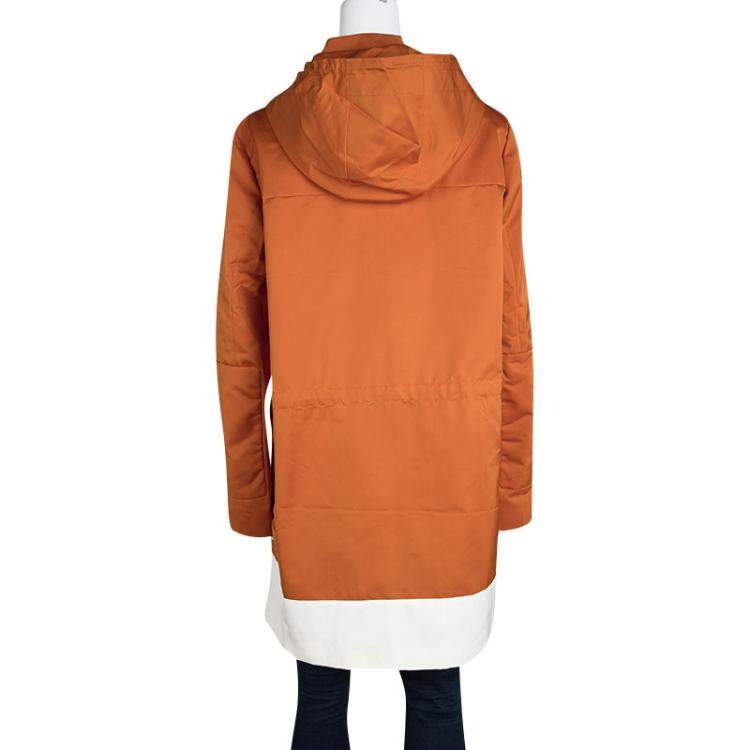 Pre Owned Joseph Orange Techno Taffeta Contrast Trim Hooded Zero Jacket L