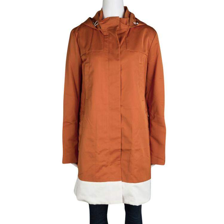 Pre Owned Joseph Orange Techno Taffeta Contrast Trim Hooded Zero Jacket M