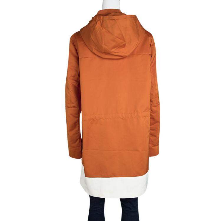 Pre Owned Joseph Orange Techno Taffeta Contrast Trim Hooded Zero Jacket M