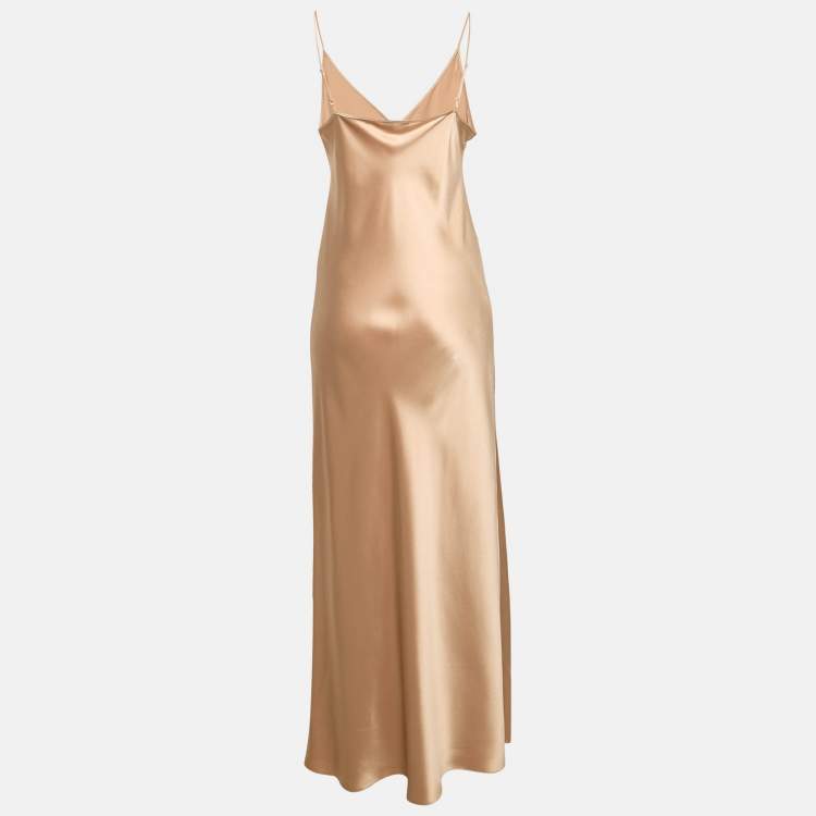 Pre Owned Joseph Beige Satin Silk Clea Long Slip Dress M