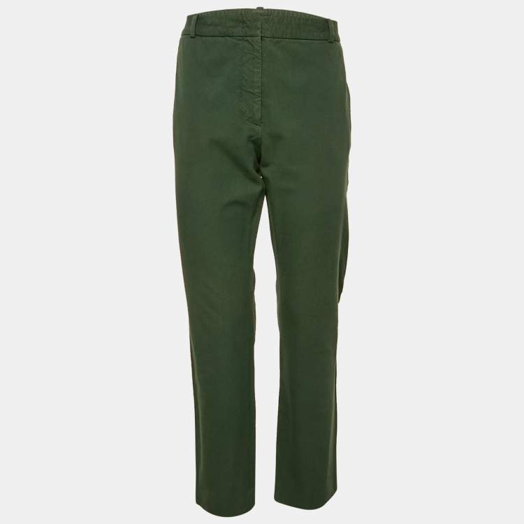 Pre Owned Joseph Dark Green Gabardine Zoom Straight Leg Trousers L