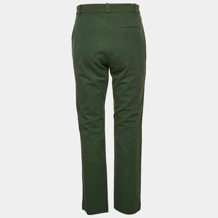 Pre Owned Joseph Dark Green Gabardine Zoom Straight Leg Trousers L