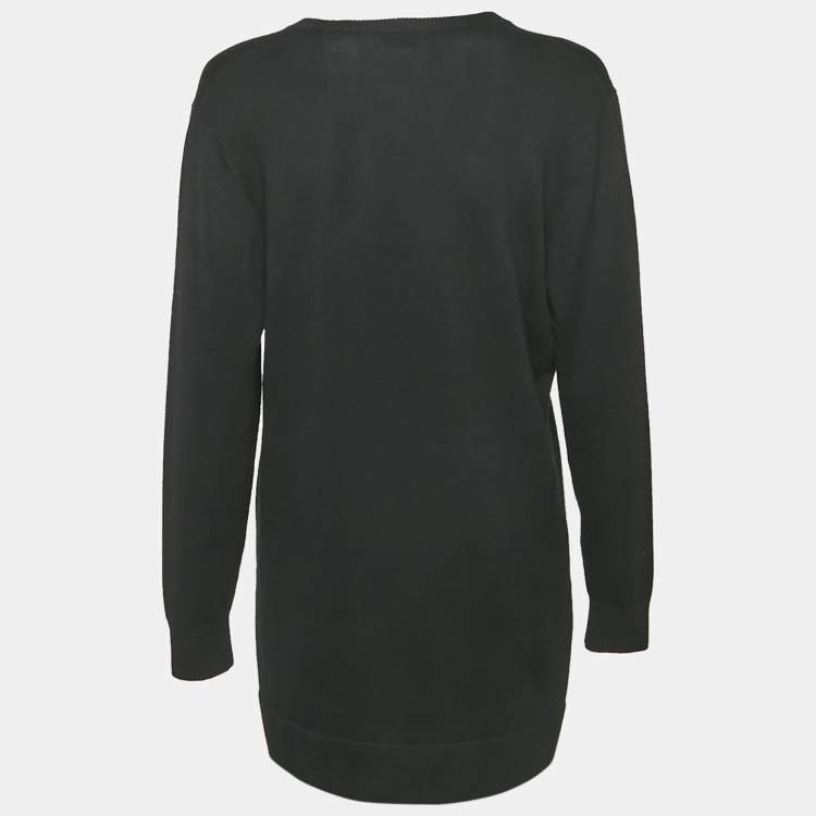 Pre Owned Joseph Black Wool V-Neck Long Sleeve Tunic Sweater M