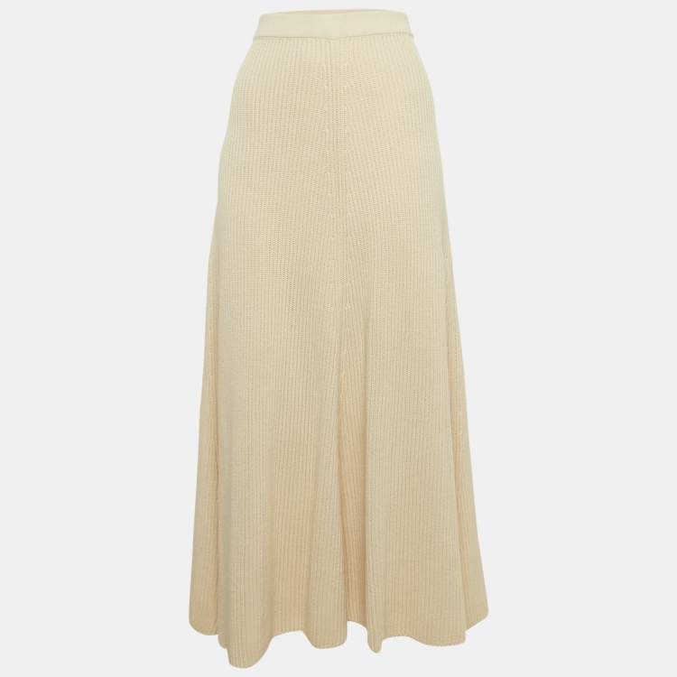 Pre Owned Joseph Cream Rib Knit Flared Midi Skirt M