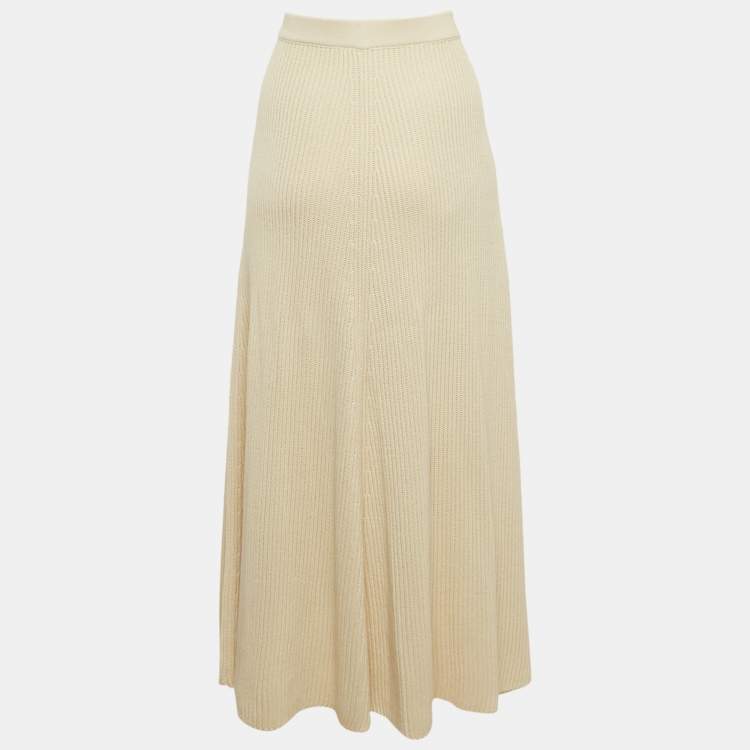 Pre Owned Joseph Cream Rib Knit Flared Midi Skirt M