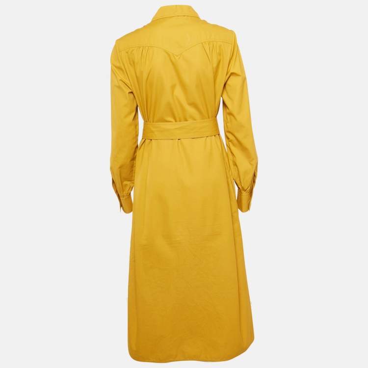 Pre Owned Joseph Yellow Cotton Belted Long Shirt Dress L