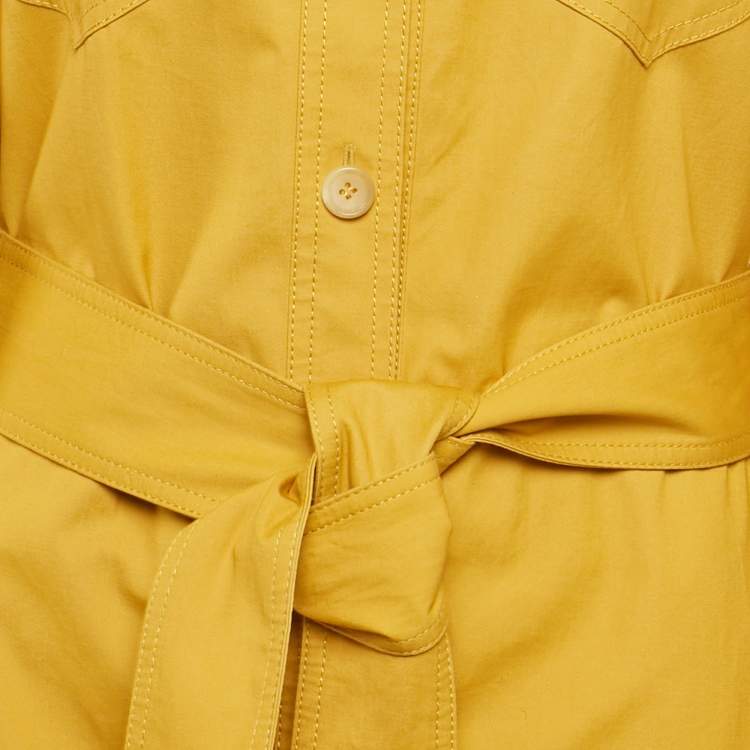 Pre Owned Joseph Yellow Cotton Belted Long Shirt Dress L