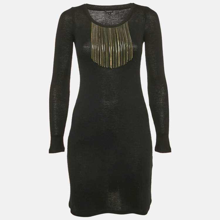 Pre Owned Joseph Black Wool Knit Neck Detail Mini Dress S