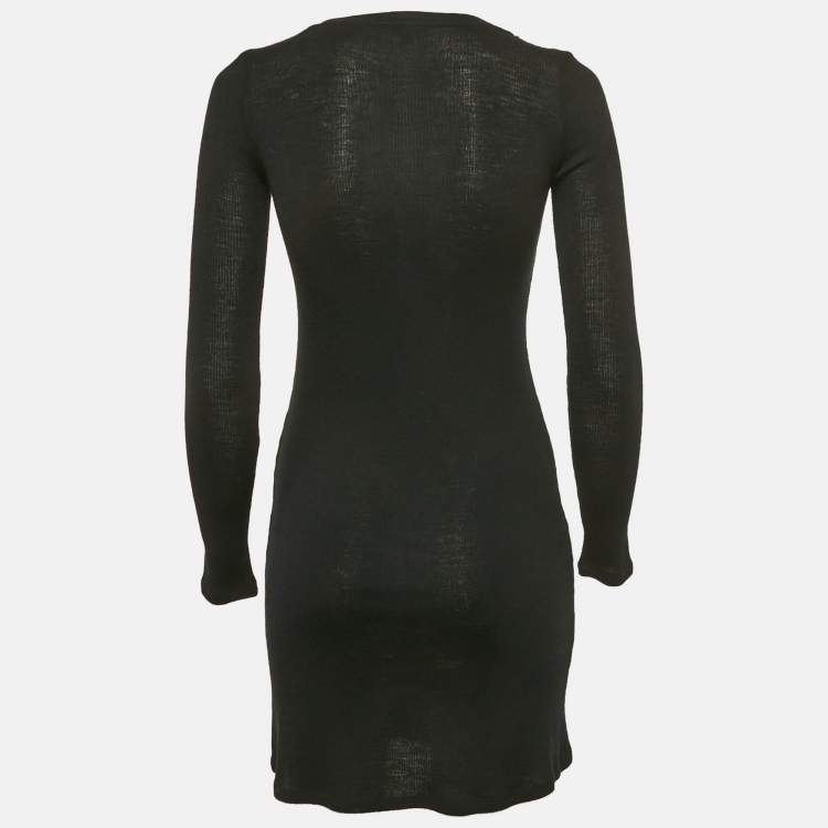 Pre Owned Joseph Black Wool Knit Neck Detail Mini Dress S