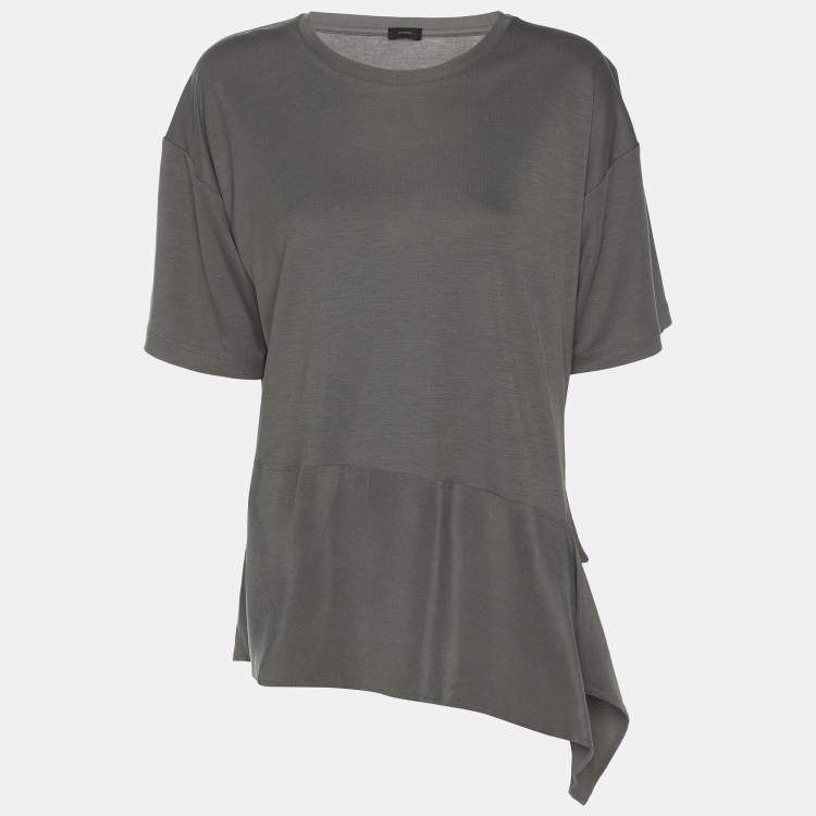 Pre Owned Joseph Grey Lyocell Silk Ruffle Detail T-Shirt M