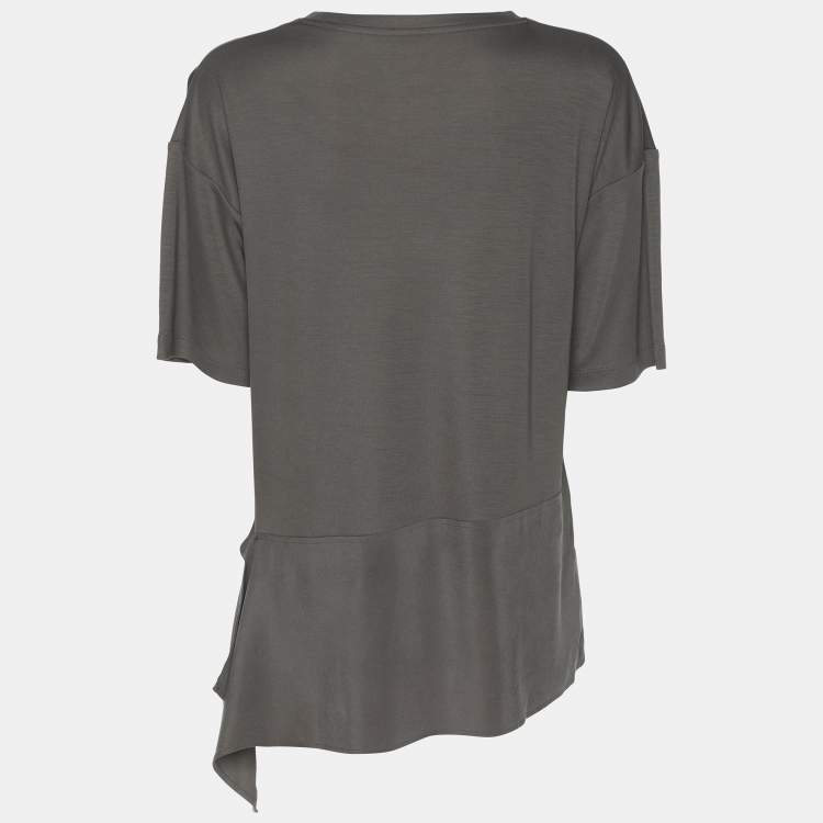 Pre Owned Joseph Grey Lyocell Silk Ruffle Detail T-Shirt M