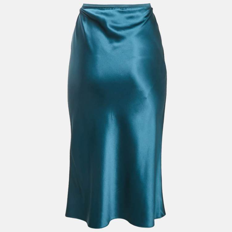 Pre Owned Joseph Blue Satin Silk Midi Isaak Skirt S