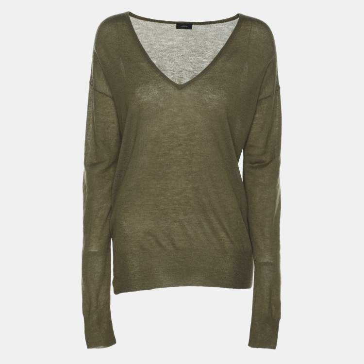 Pre Owned Joseph Olive Green Cashmere Knit Sweater M