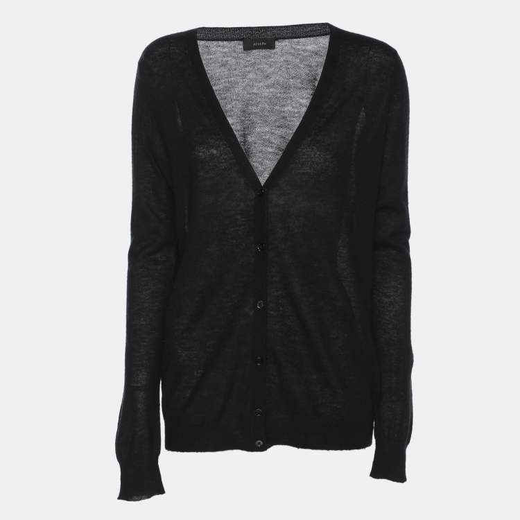 Pre Owned Joseph Black Cashmere Knit Button Front Sweater S