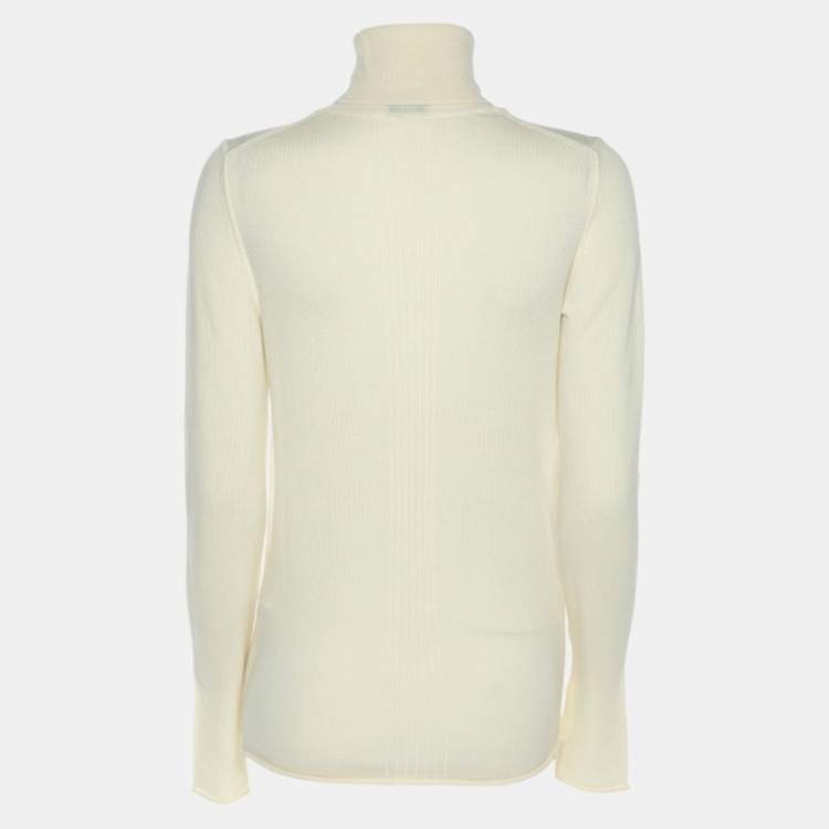 Pre Owned Joseph Cream Wool Knit High Neck Sweater S