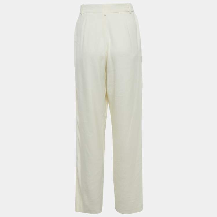 Pre Owned Joseph Off-White Crepe Linen Trousers M