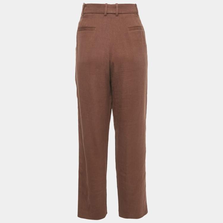 Pre Owned Joseph Brown Crepe Straight Leg Trousers M