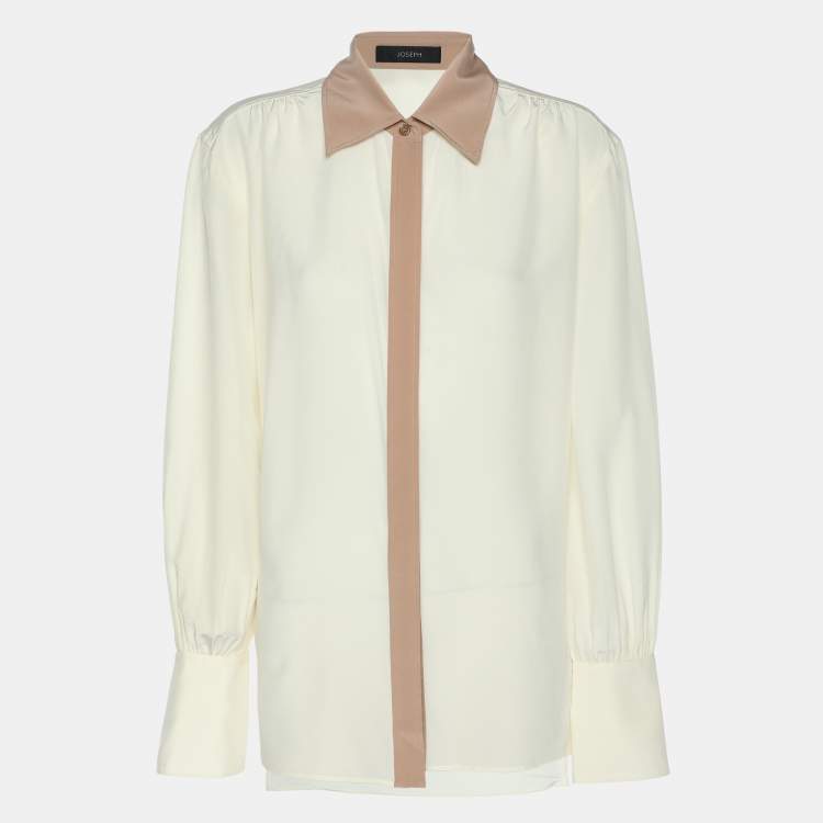 مملوكة مسبقًا Joseph Cream/Beige Silk Evora Long Sleeve Shirt M