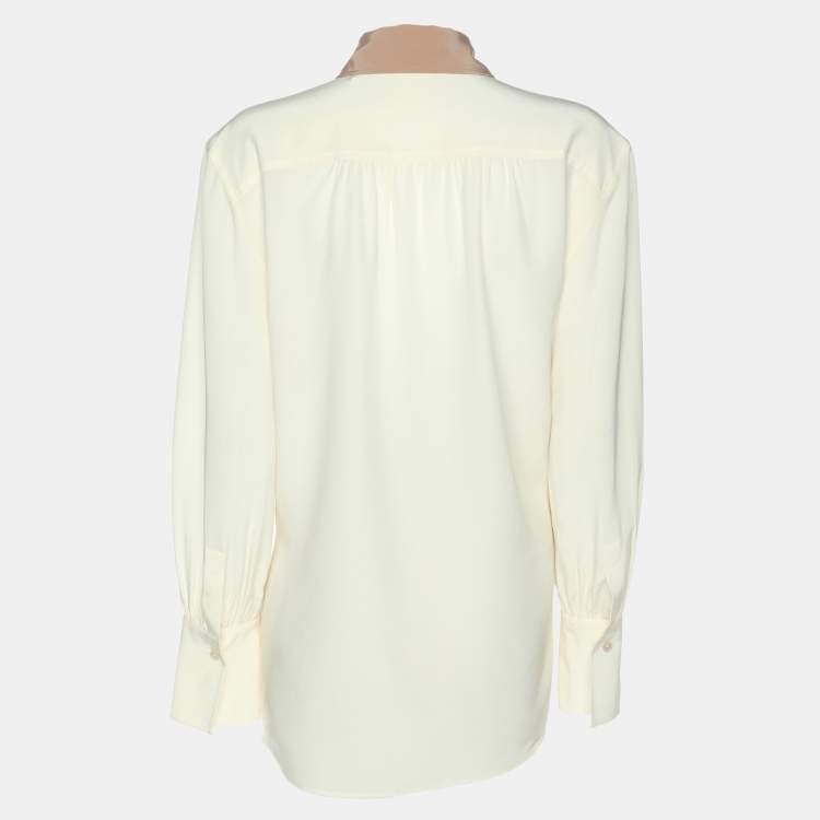 مملوكة مسبقًا Joseph Cream/Beige Silk Evora Long Sleeve Shirt M