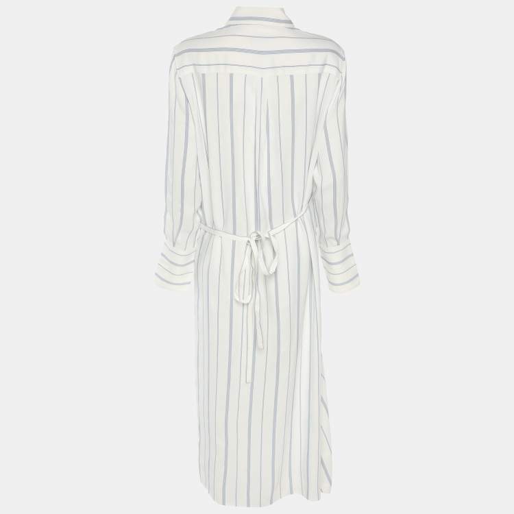 Pre Owned Joseph White/Blue Striped Viscose Midi Dress S