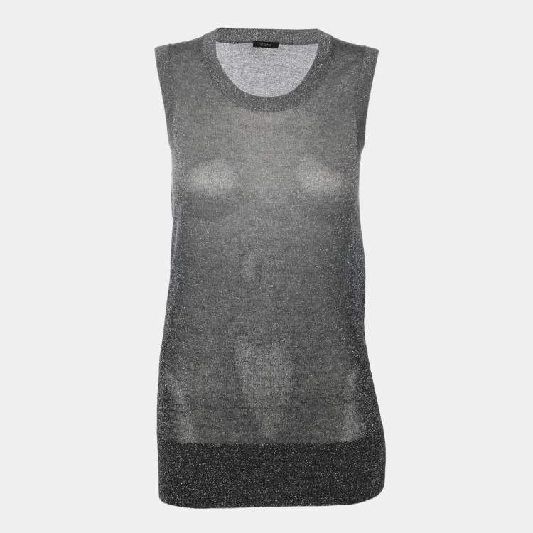 Pre Owned Joseph Metallic Grey Lurex Knit Tank Tops XS