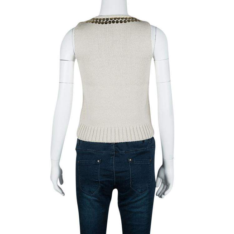 Pre Owned Joseph Beige Embellished Wool Sleeveless Sweater S