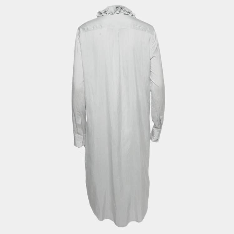 Pre Owned Joseph White Striped Silk Ruffle Neck Shirt Dress M