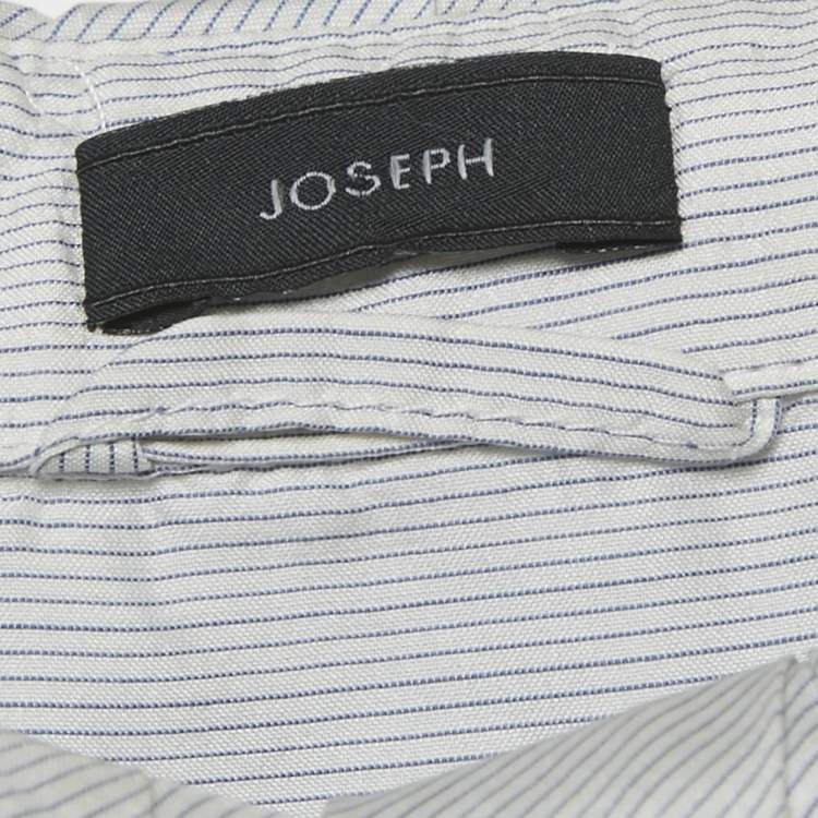 Pre Owned Joseph White Striped Silk Ruffle Neck Shirt Dress M