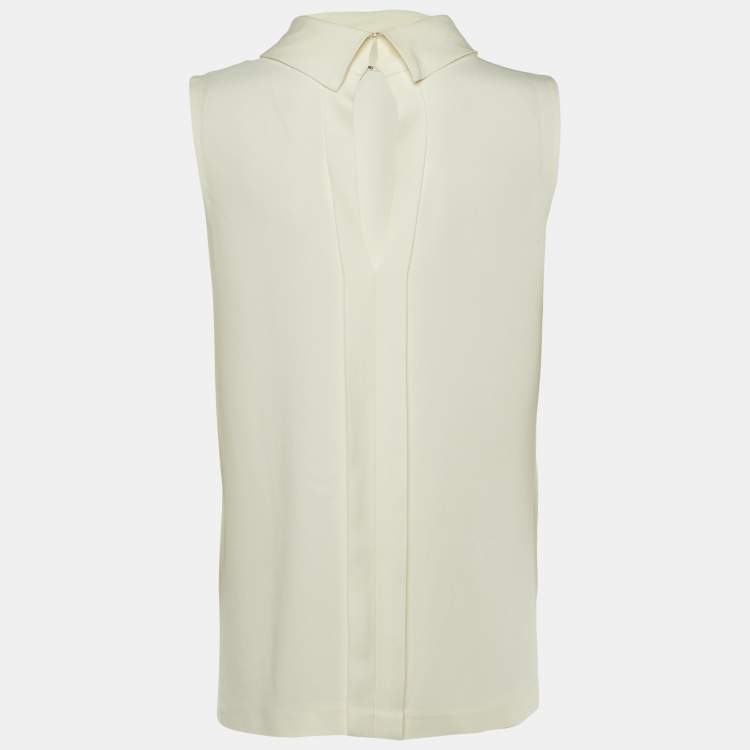 Pre Owned Joseph Off White Crepe Sleeveless Turtle Neck Top M