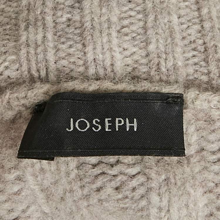 Pre Owned Joseph Grey Rib Knit Side Slit Turtle Neck Sweater M