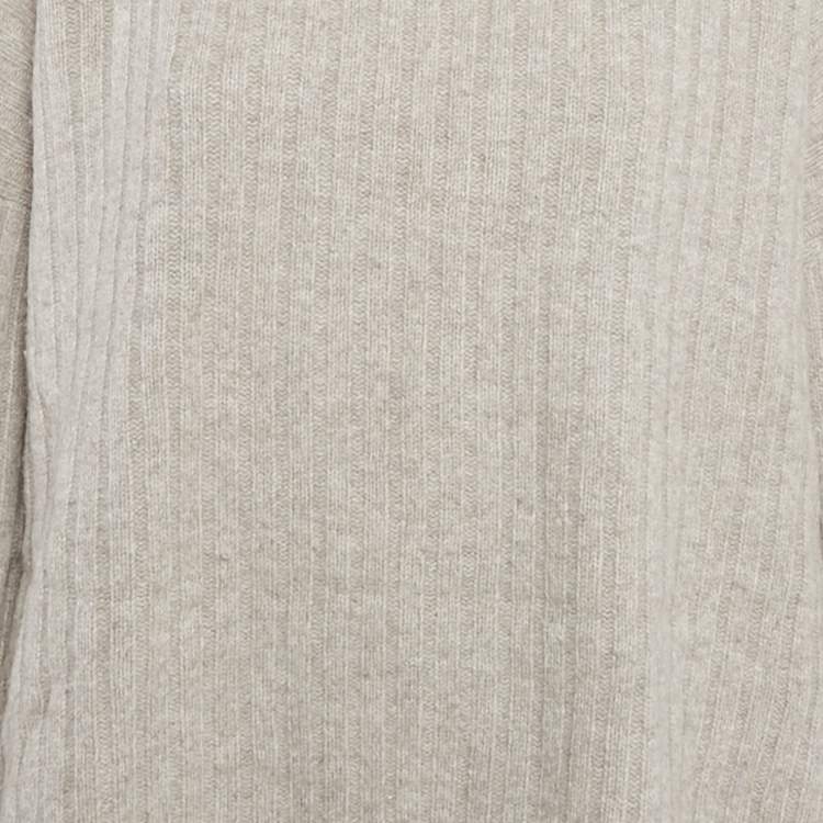 Pre Owned Joseph Grey Rib Knit Side Slit Turtle Neck Sweater M