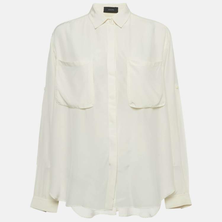 Pre Owned قميص جوزيف جوانا كريب أوف وايت بأكمام طويلة مقاس متوسط (ميديام)