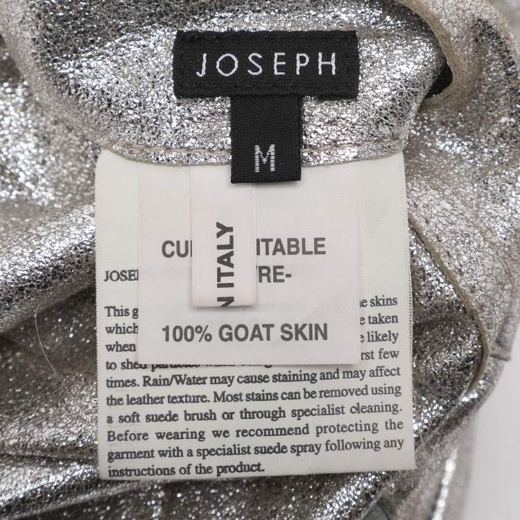 Pre Owned Joseph Silver Foil Leather Sleeveless Hooded Jacket M
