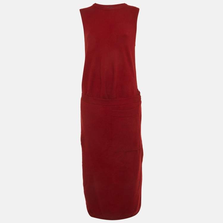 مملوكة مسبقًا Joseph Dark Red Cashmere Wrap Tank Midi Dress L