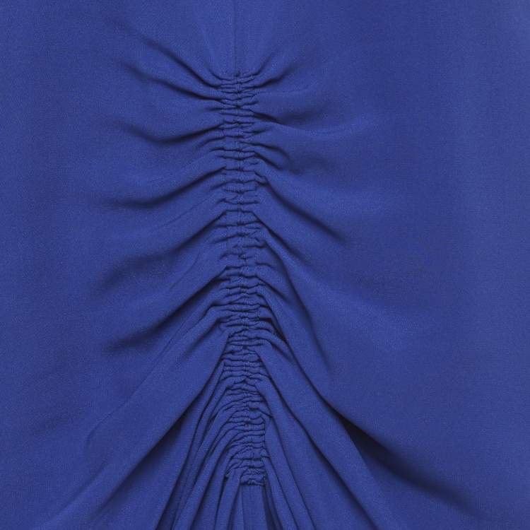 Pre Owned Joseph Blue Silk Ruche Asymmetric Dress L