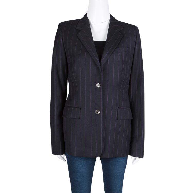 Pre Owned Joseph Black Striped Wool Tailored Blazer L