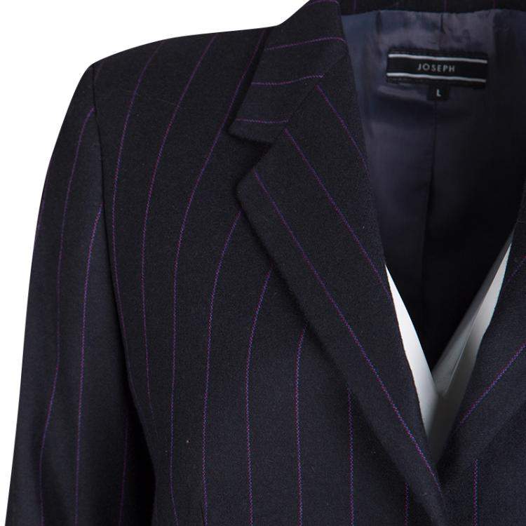 Pre Owned Joseph Black Striped Wool Tailored Blazer L