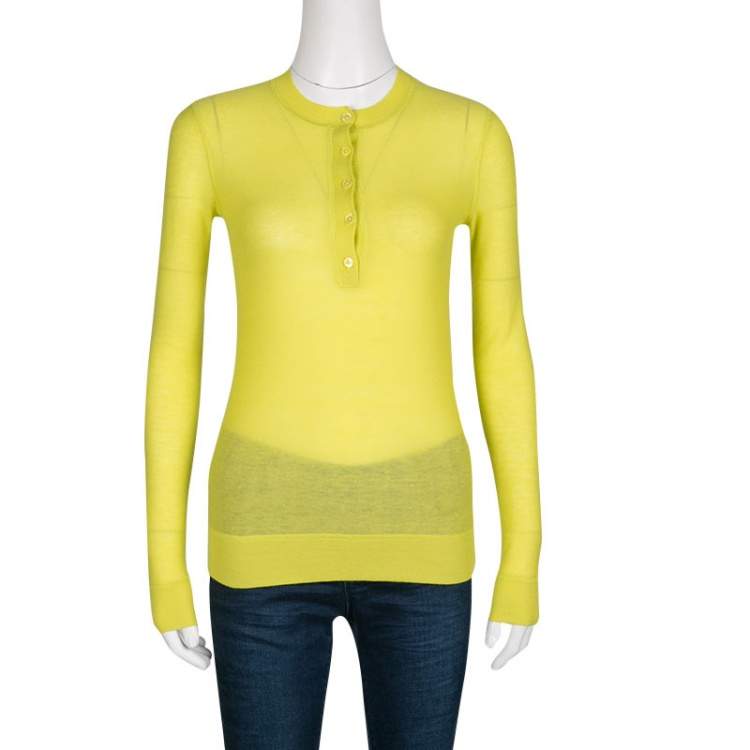 Pre Owned Joseph Lime Green Cashmere Henley Sweater S
