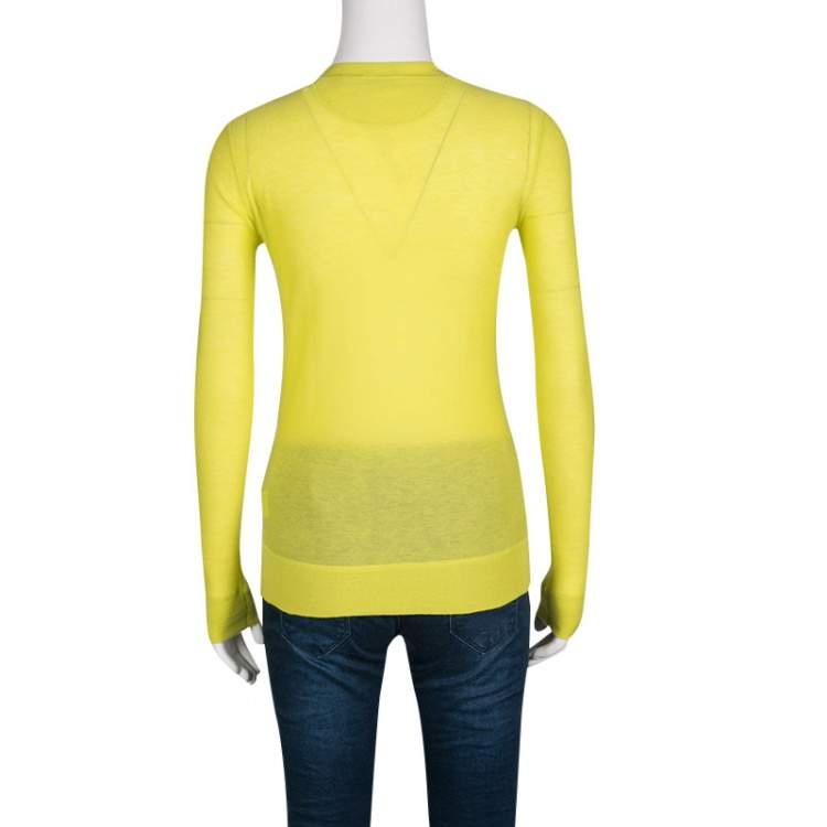 Pre Owned Joseph Lime Green Cashmere Henley Sweater S