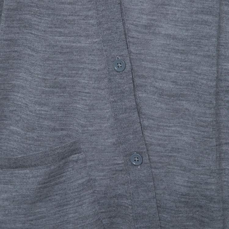 Pre Owned Joseph Grey Merinos Wool Ribbed Trim Asymmetric Cardigan XS