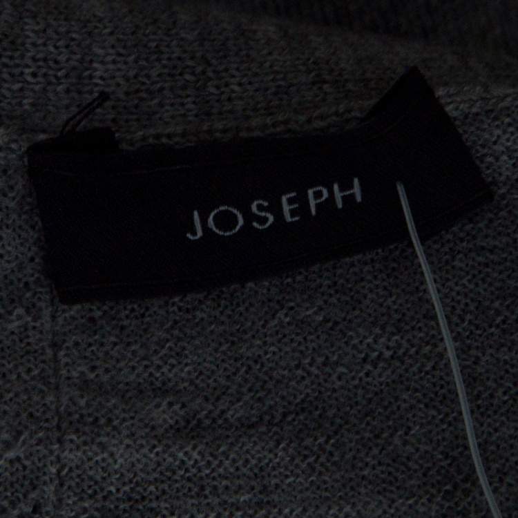 Pre Owned Joseph Grey Merinos Wool Ribbed Trim Asymmetric Cardigan XS