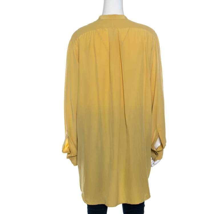 Pre Owned Joseph Mustard Yellow Silk Crepe de Chine Long Sleeve Maine Shirt L