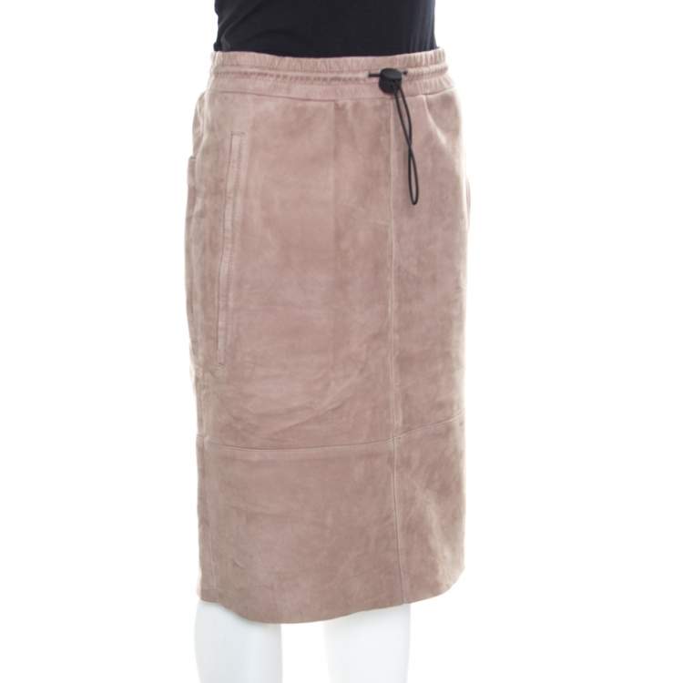 Pre Owned Joseph Rose Taupe Suede Drawstring Detail Margo Pencil Skirt S